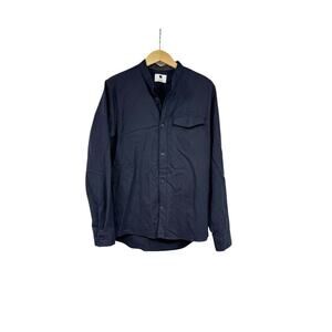 NN07 Men’s Stockholm Grandad Collar Wool Blend Navy Blue Over shirt Mens Small